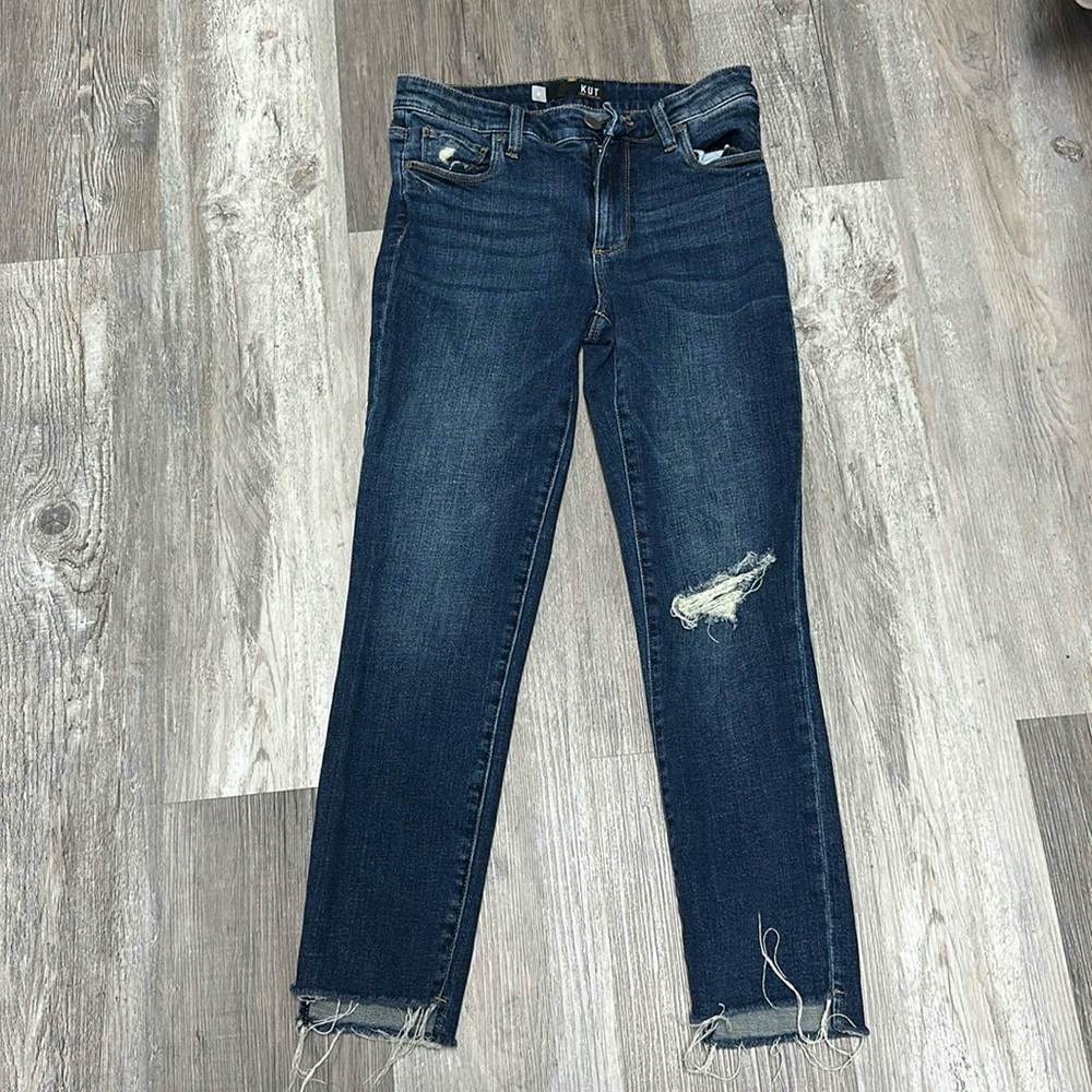 Kut jeans dark wash raw edge cropped.
